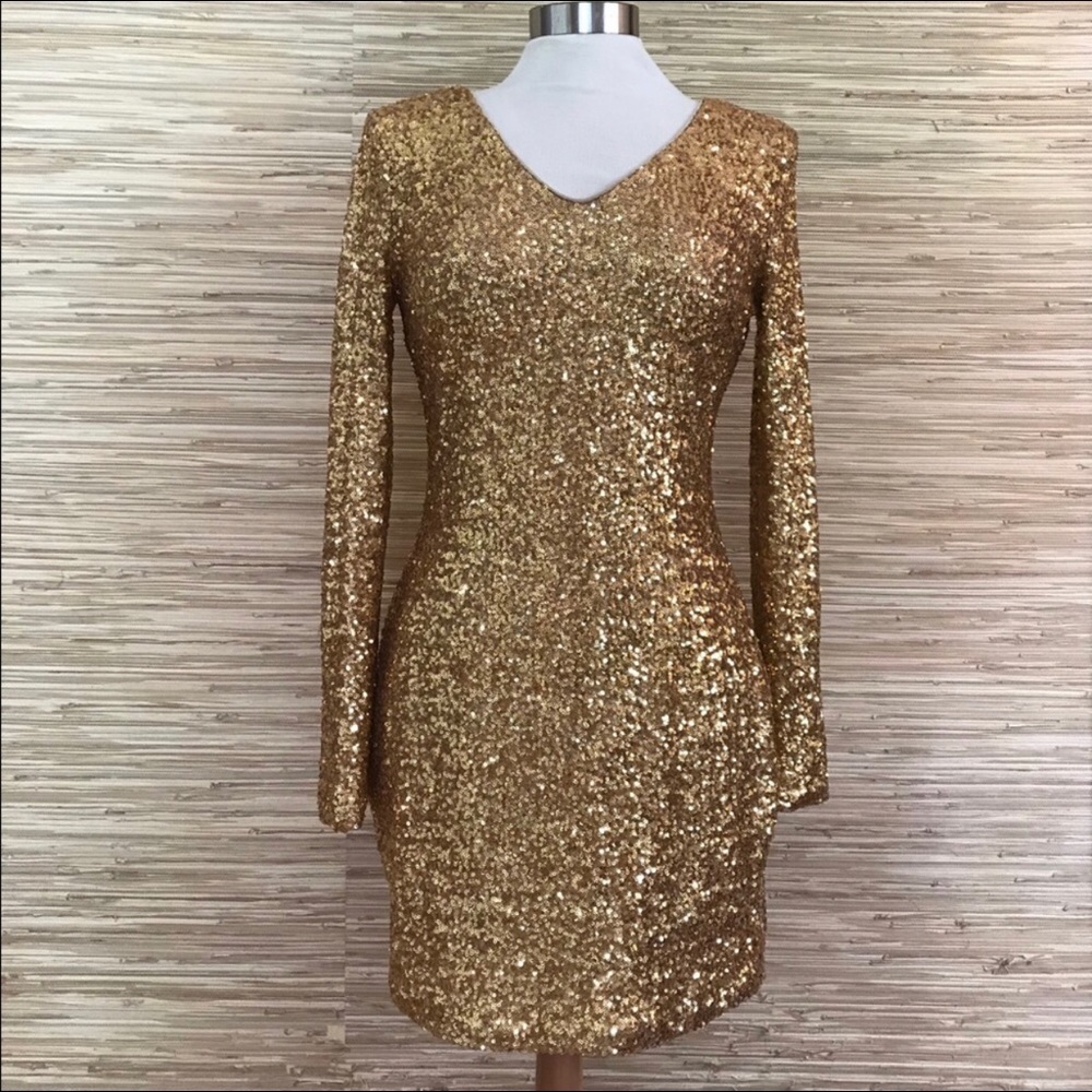 Ark & Co Gold Sequin Bodycon Cocktail Dress